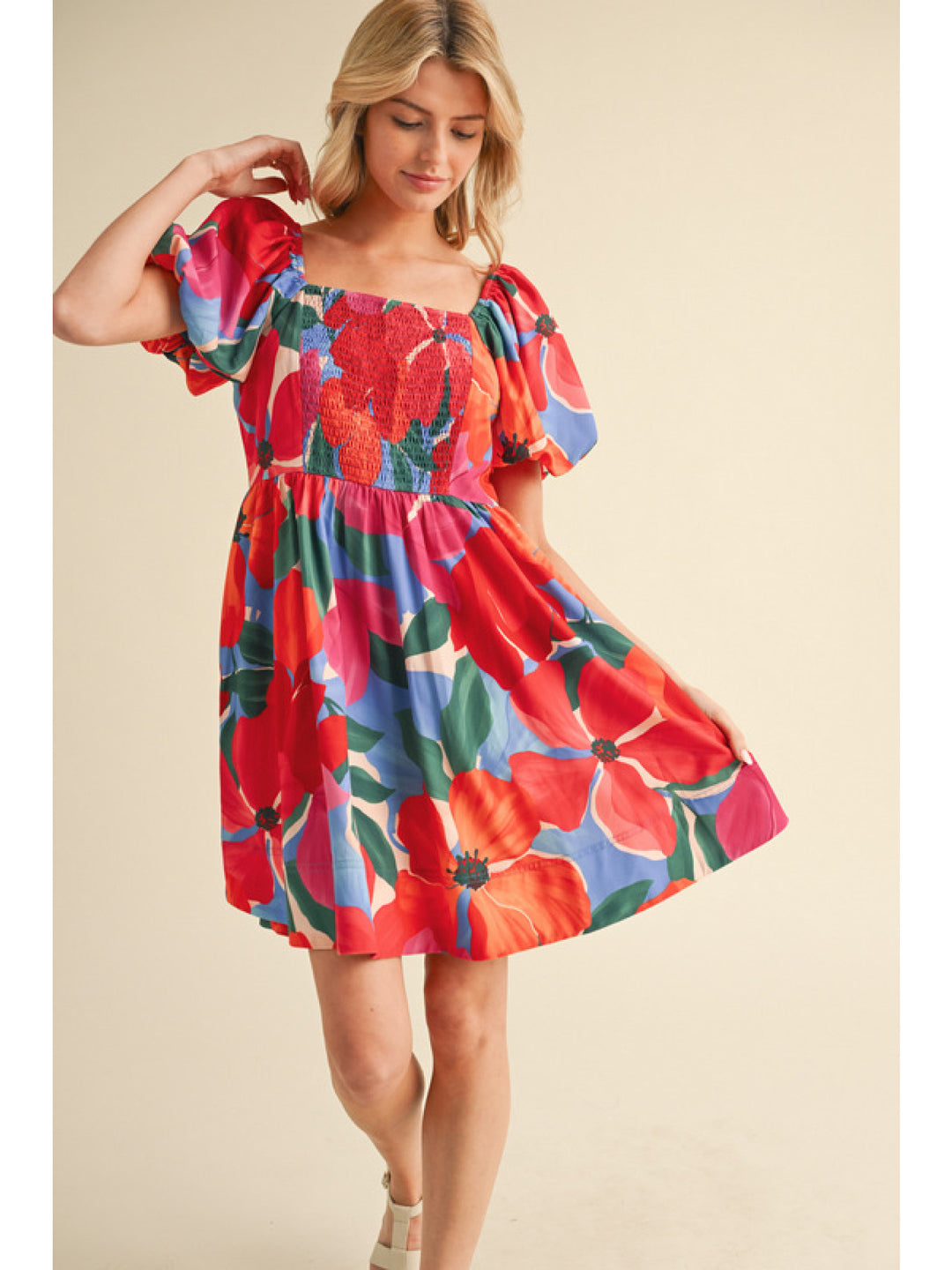 GARDEN PARTY SMOCKED BODICE DRESS
