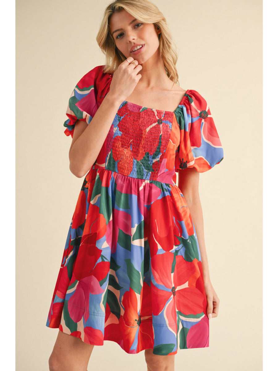 GARDEN PARTY SMOCKED BODICE DRESS