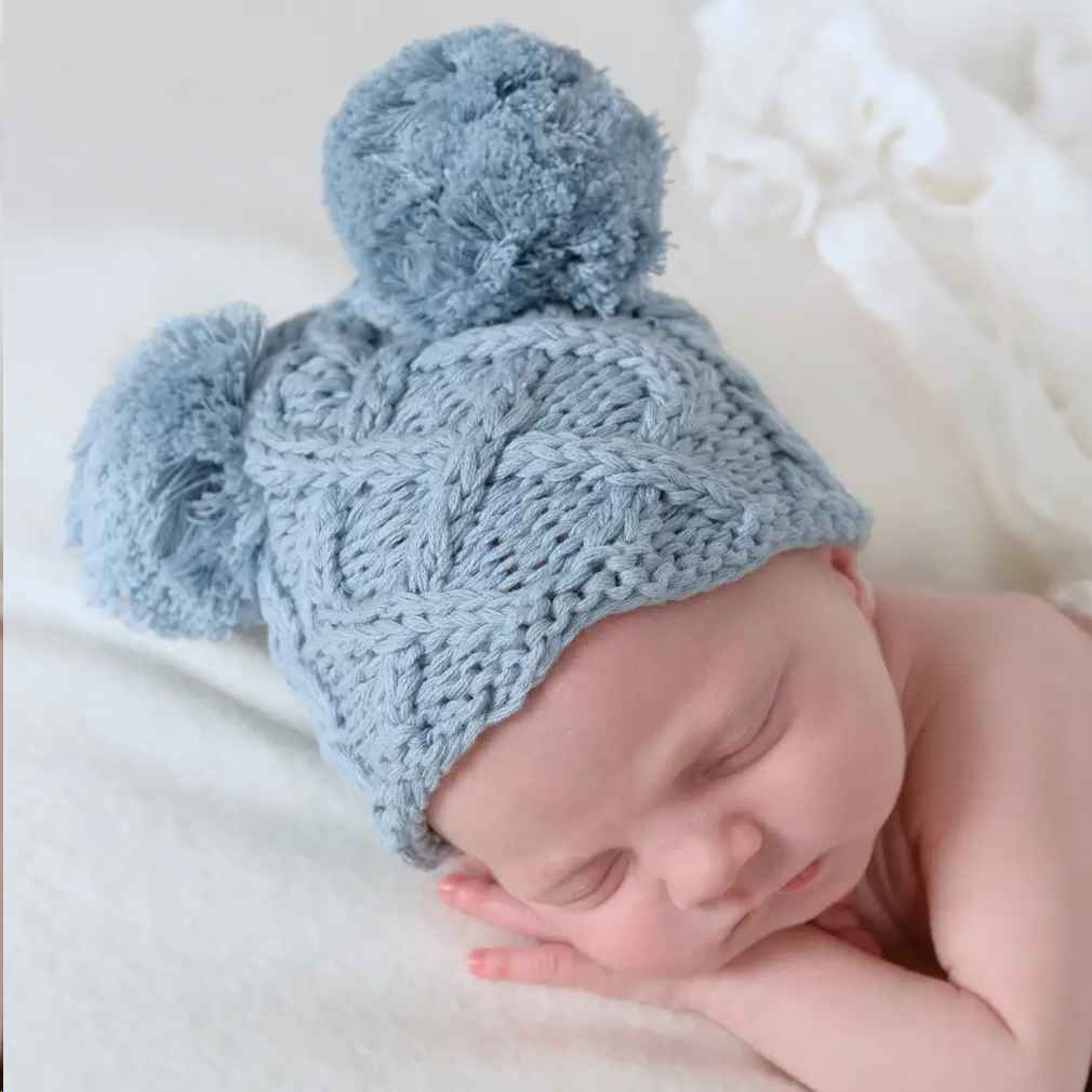 NEWBORN CHAMBRAY DOUBLE POM BEANIE