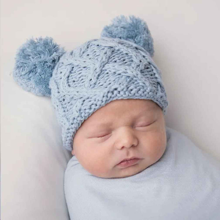 NEWBORN CHAMBRAY DOUBLE POM BEANIE