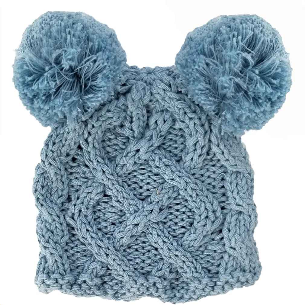 NEWBORN CHAMBRAY DOUBLE POM BEANIE