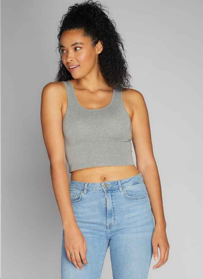 Heather Silver Crop Bamboo Tank