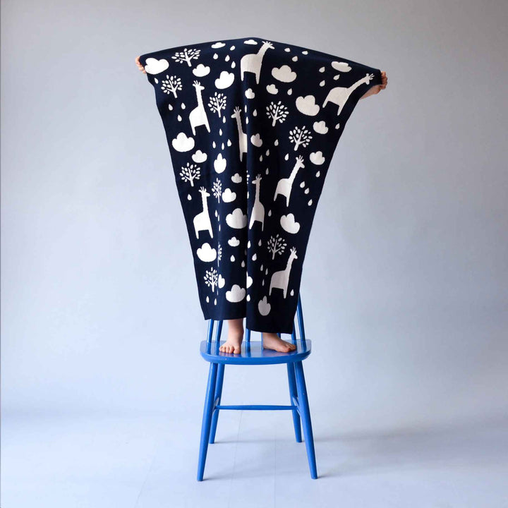 Navy Giraffe Reversible Baby Blanket