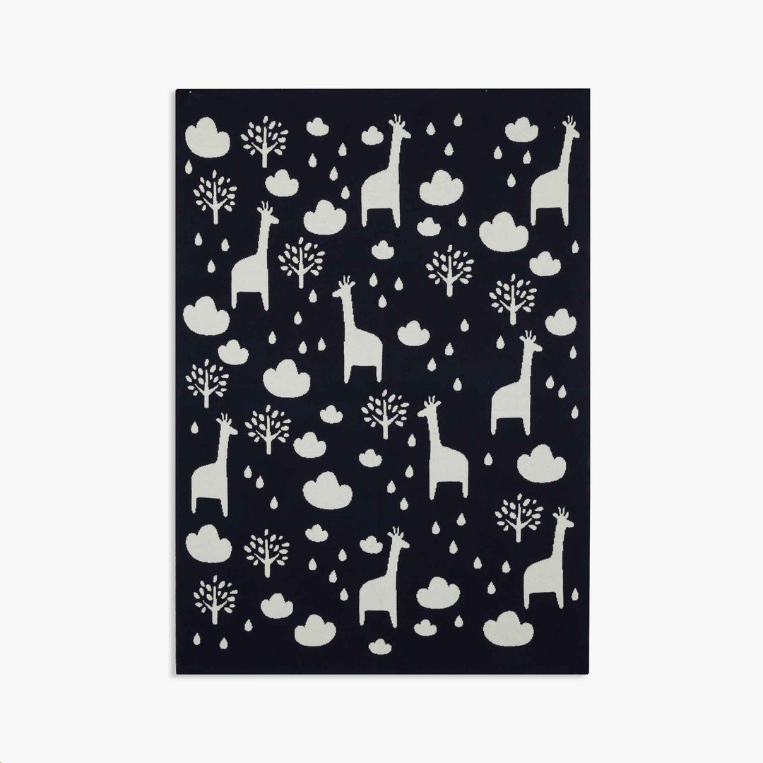 Navy Giraffe Reversible Baby Blanket