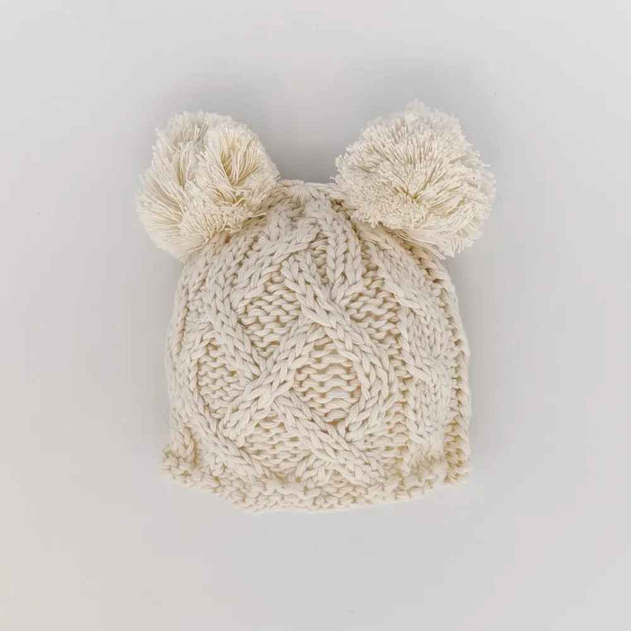 Natural Double Pom Newborn Hat