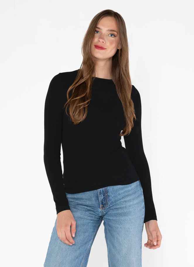 BLACK BAMBOO CREW KNIT TOP