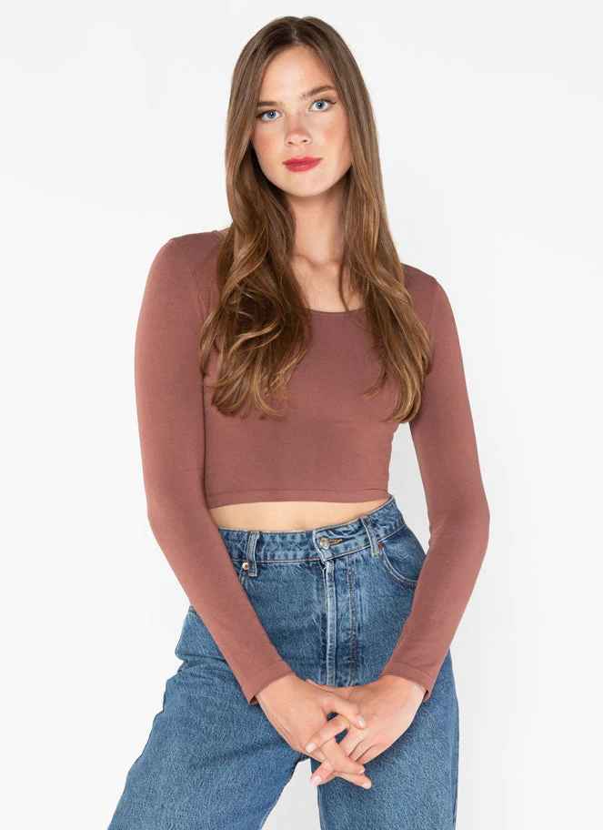 Chestnut Bamboo Crop Long Sleeve Top