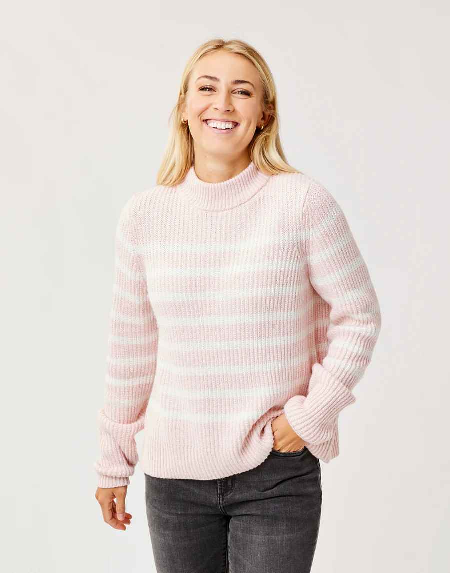Cayden Light Pink Stripe Crew Sweater