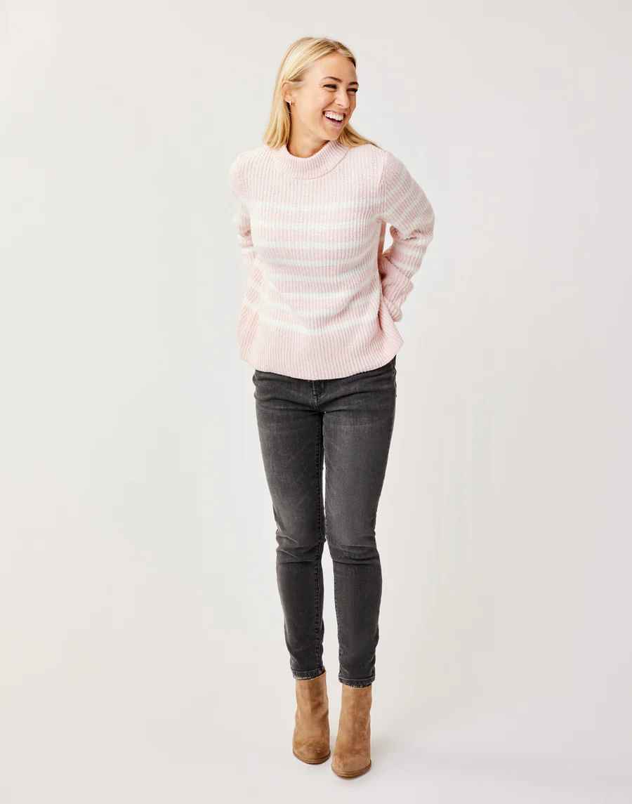 Cayden Light Pink Stripe Crew Sweater