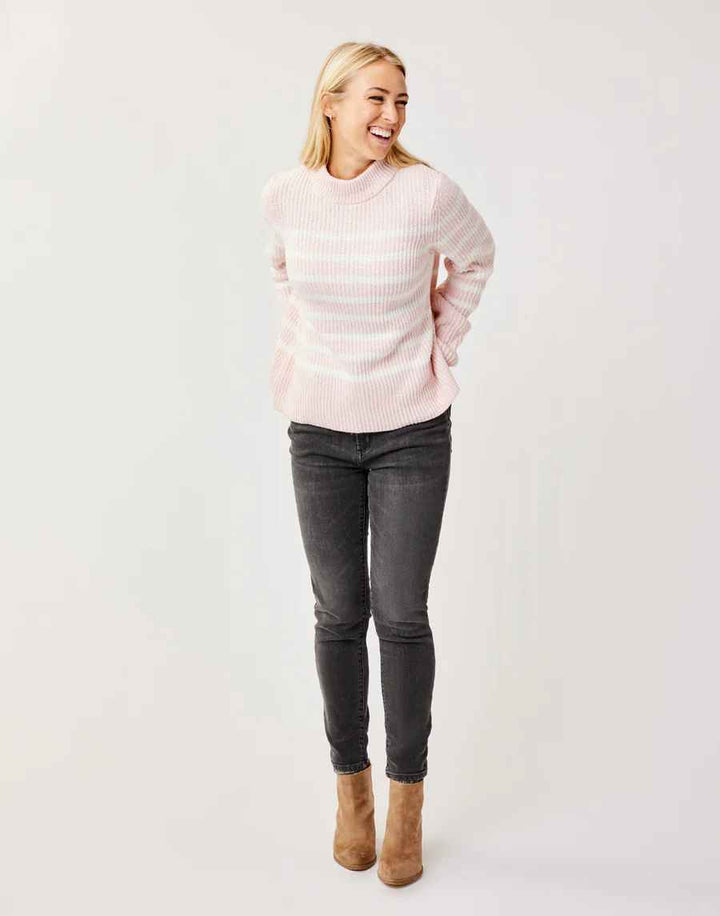 Cayden Light Pink Stripe Crew Sweater
