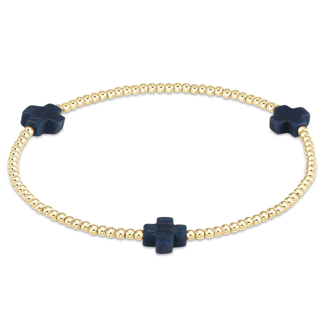 NAVY SIGNATURE CROSS 2mm BEAD BRACELET