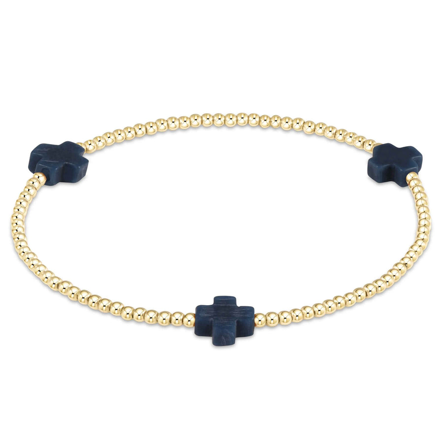 NAVY SIGNATURE CROSS 2mm BEAD BRACELET