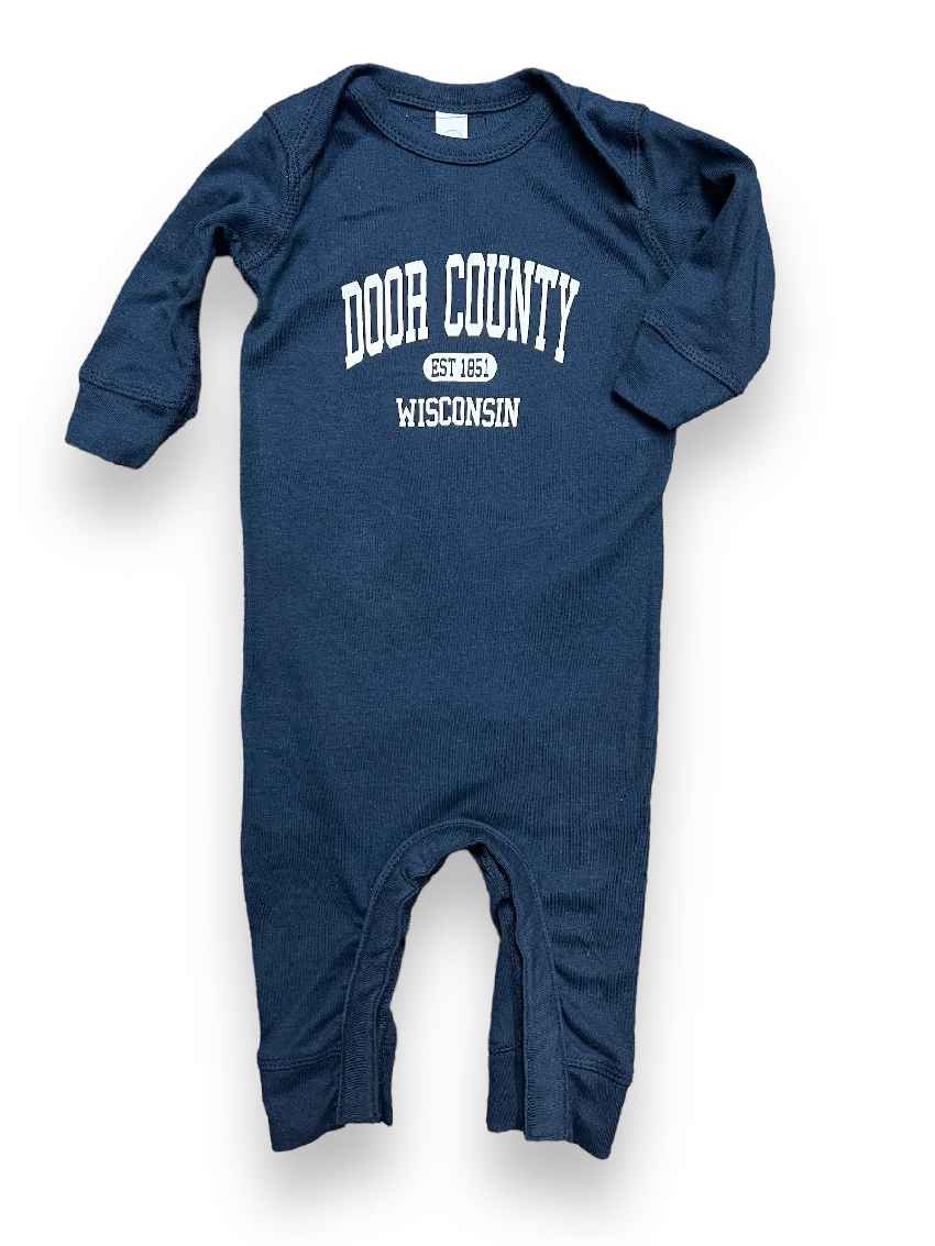 NAVY DOOR COUNTY BABY COVERALL
