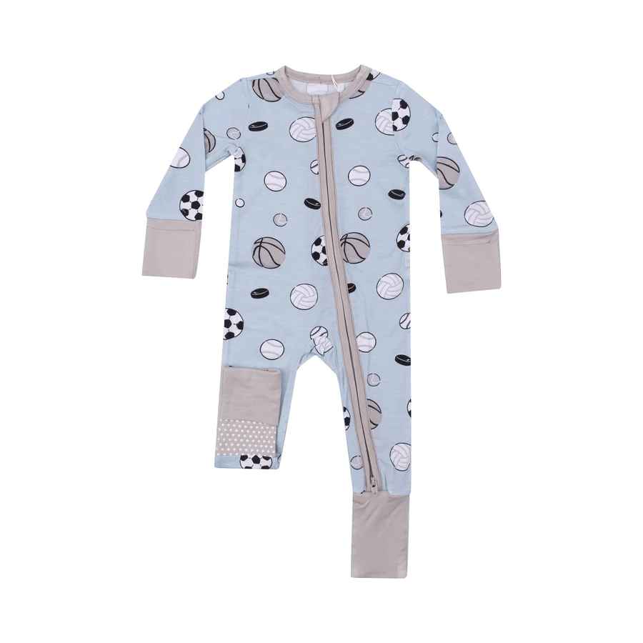 Sports Ball Blue 2 Way Zipper Romper