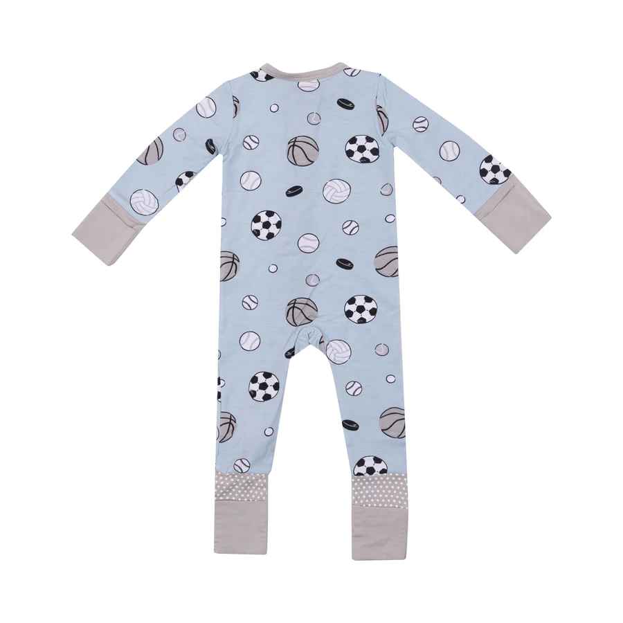 Sports Ball Blue 2 Way Zipper Romper