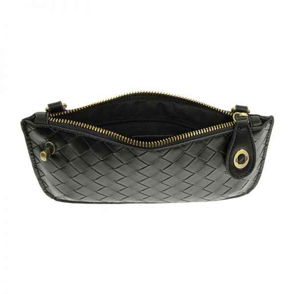 Black Wide Woven Crossbody Wristlet