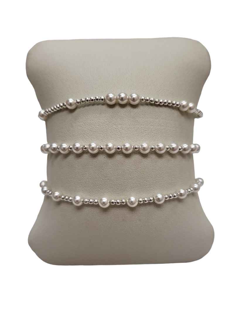 STERLING PEARL GEMSTONE STACK
