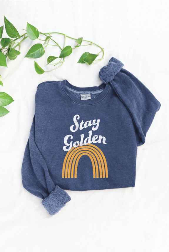 Stay Golden Mineral Wash Graphic Crew Sweatshirt