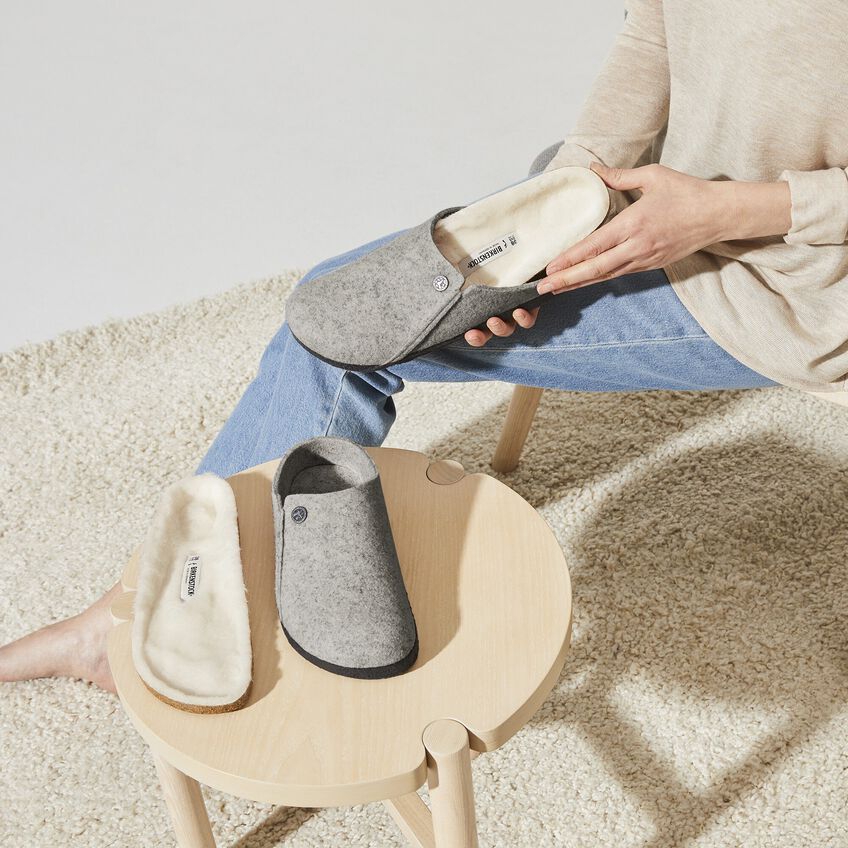 ZERMATT LIGHT GRAY WOOL SHEARLING SLIPPERS