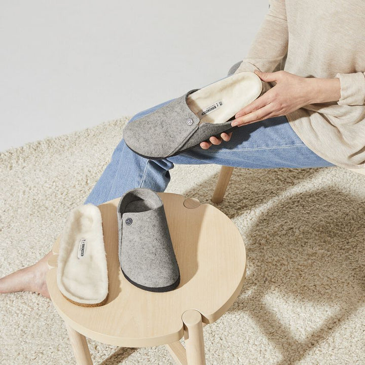 ZERMATT LIGHT GRAY WOOL SHEARLING SLIPPERS