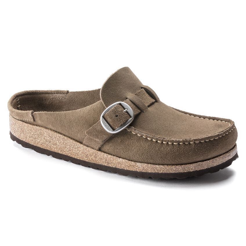 Birkenstock Men\'s Suede Clog in Dark Gray with Copper Buckle Birkenstock Boston Clog (Men) - Concrete Gray Suede/Iron  main image 2