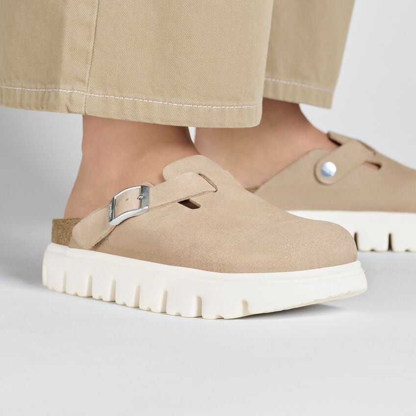 PAPILLIO BY BIRKENSTOCK BOSTON CHUNKY WARM SAND SUEDE LEATHER