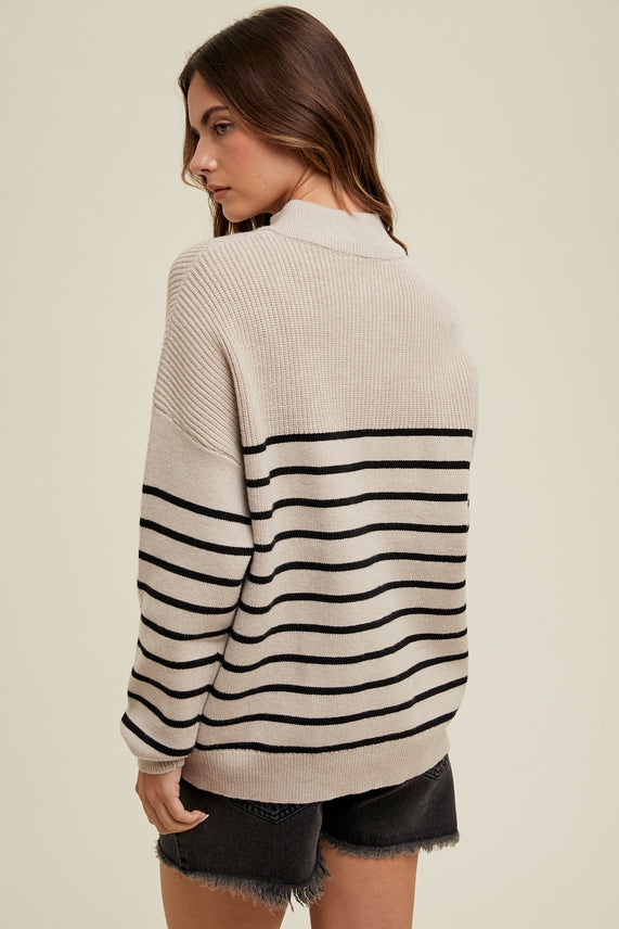 SAND & BLACK STRIPE 1/4 ZIP SWEATER