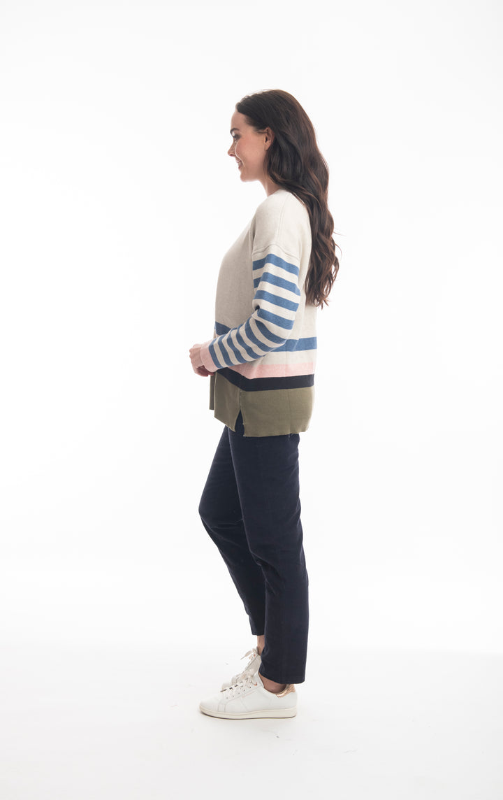 MATILDA OATMEAL & DENIM STRIPE REVERSIBLE SWEATER