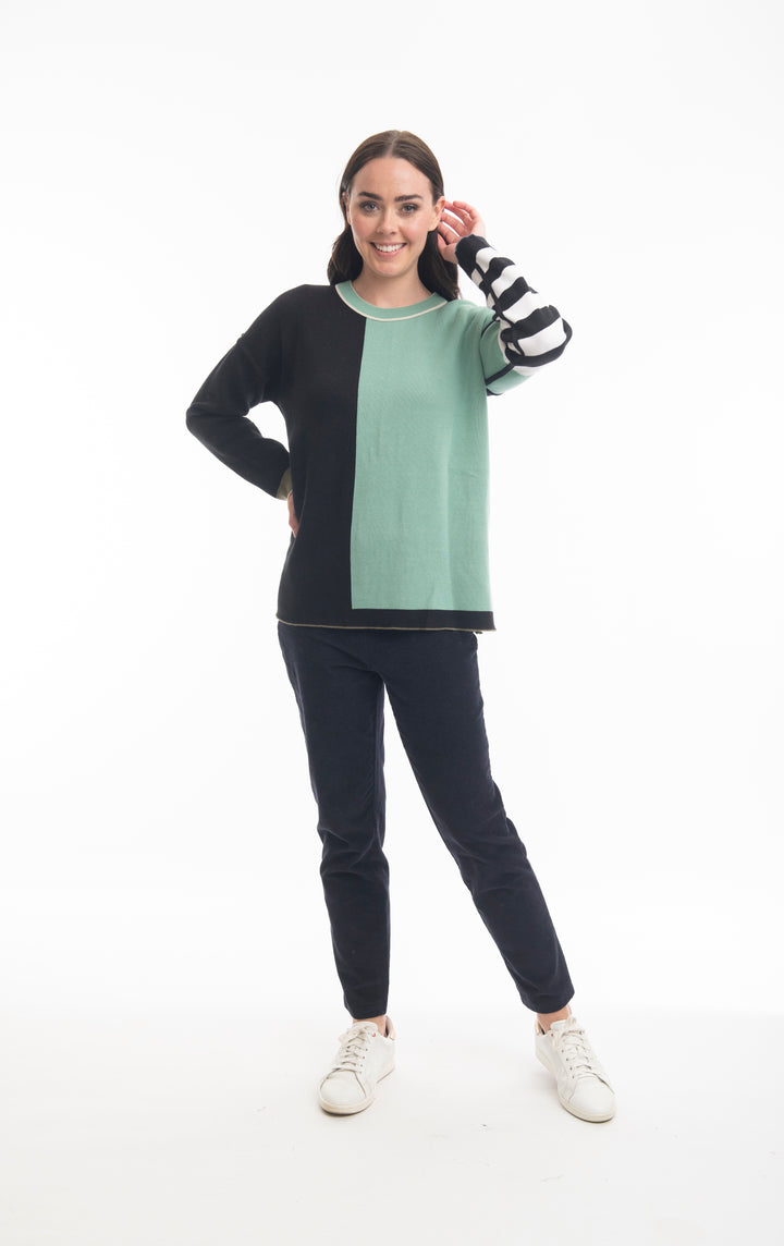 MATILDA OATMEAL & DENIM STRIPE REVERSIBLE SWEATER