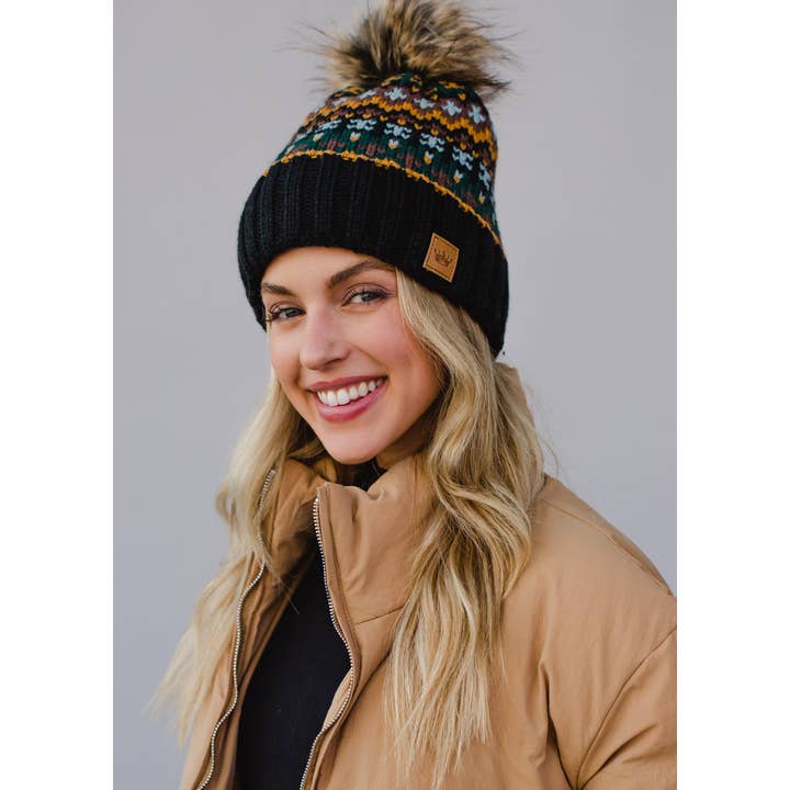BLACK MULTI FAIR ISLE POM HAT