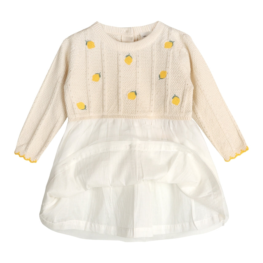 LEMON EMBROIDERED CABLE KNIT TUTU DRESS