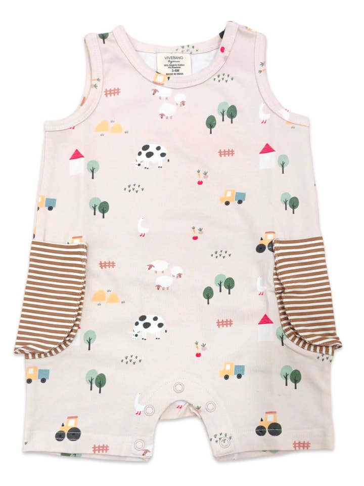 FARM SIDE POCKET ORGANIC JERSEY BABY ROMPER