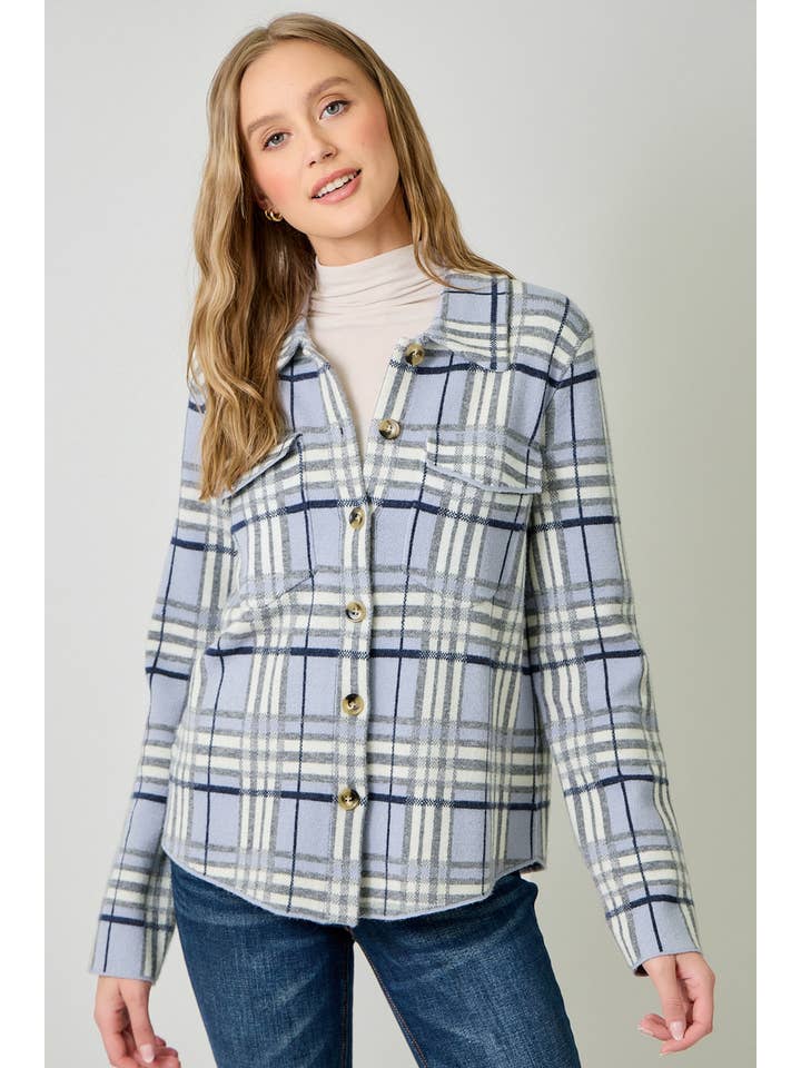 ELSA ICE BLUE PLAID KNIT SHACKET