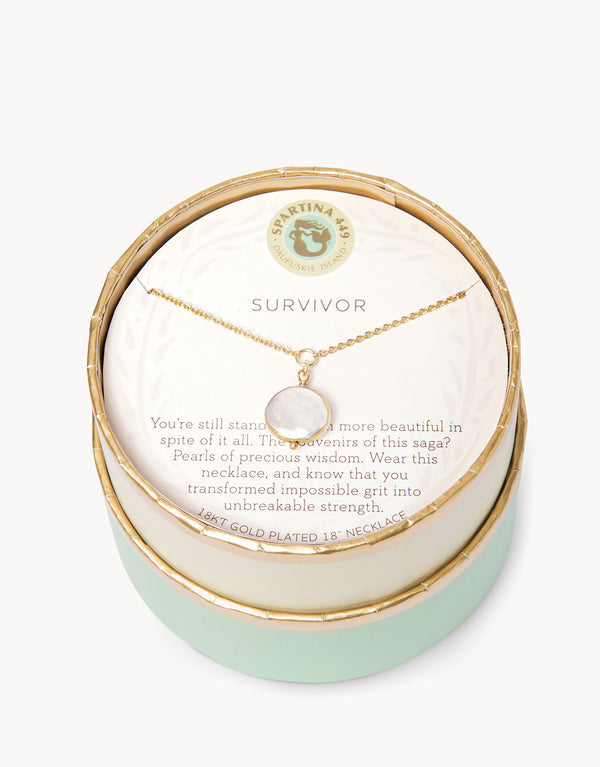 SEA LA VIE GOLD 18" SURVIVOR COIN PEARL NECKLACE