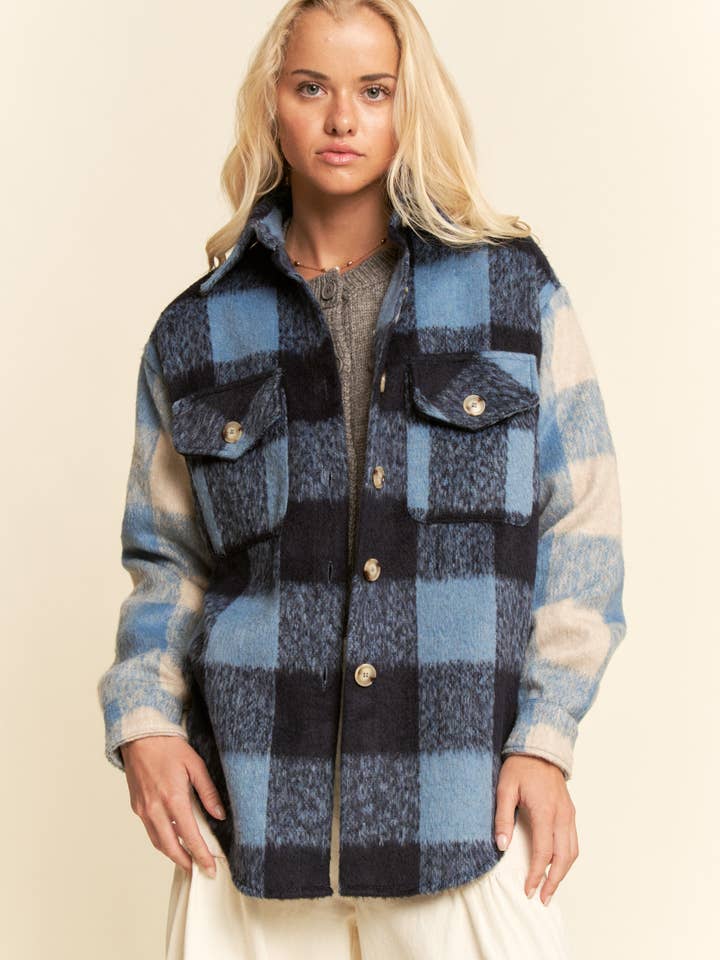 ISLA BLUE MIDNIGHT CHECK PLAID SHACKET