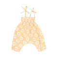 YELLOW MOD DAISY TIE STRAP SMOCKED ROMPER