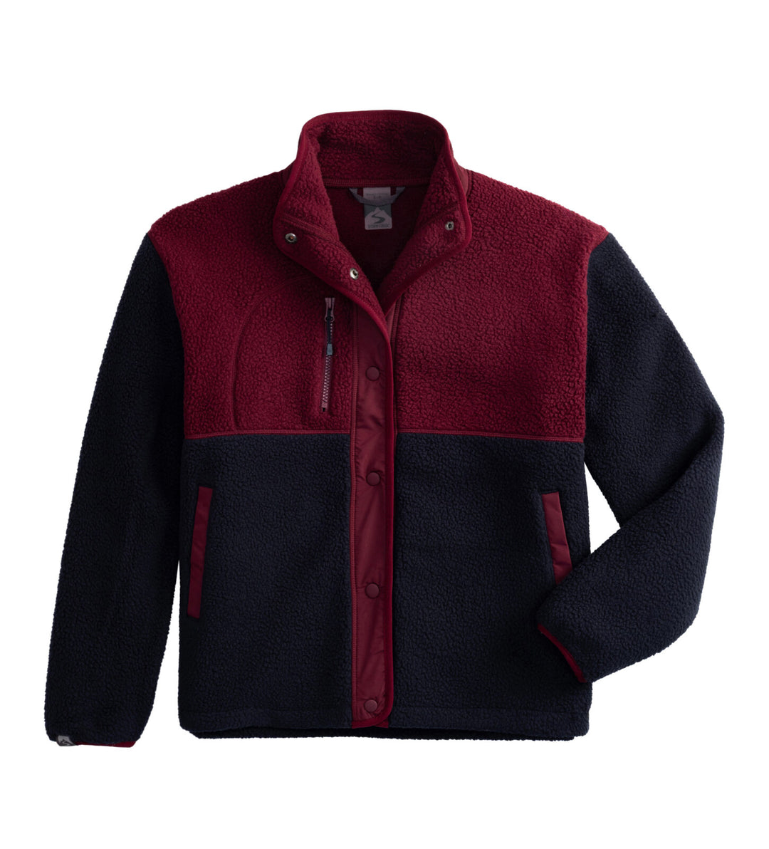 NAVY BLUE & MERLOT WARM-UP COLORBLOCK SHERPA FLEECE JACKET