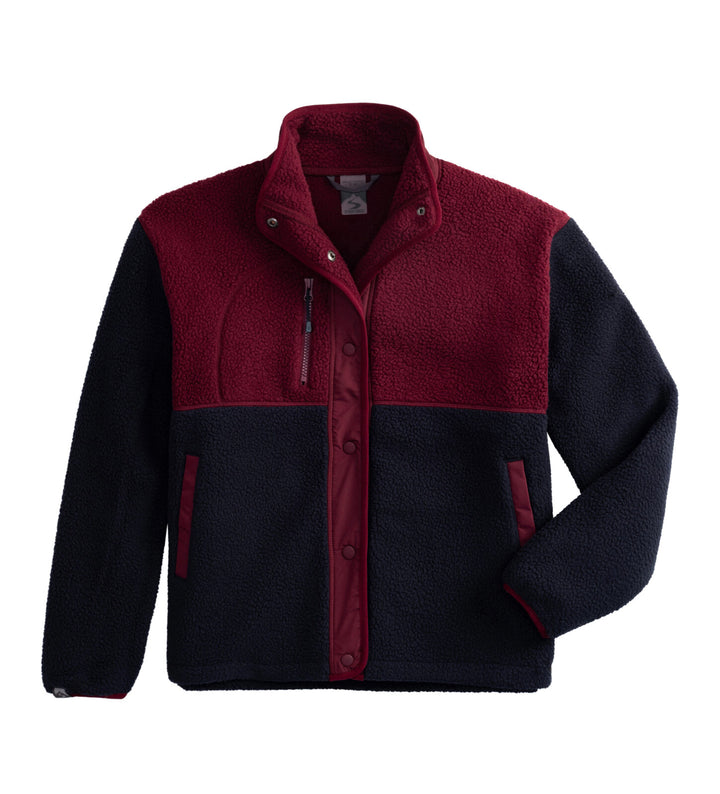 NAVY BLUE & MERLOT WARM-UP COLORBLOCK SHERPA FLEECE JACKET