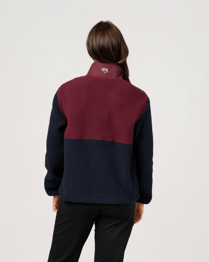 NAVY BLUE & MERLOT WARM-UP COLORBLOCK SHERPA FLEECE JACKET