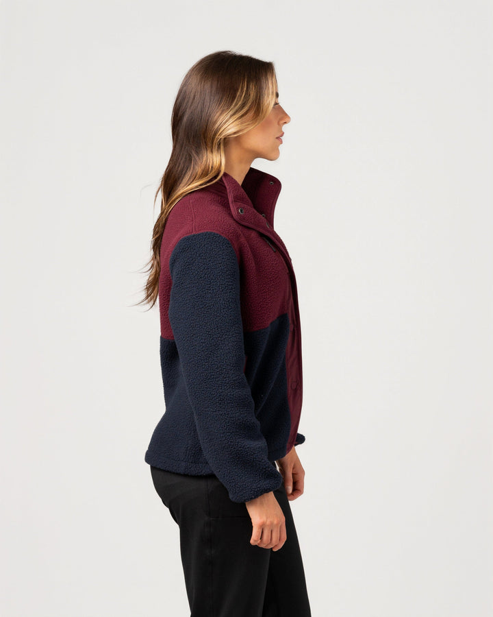 NAVY BLUE & MERLOT WARM-UP COLORBLOCK SHERPA FLEECE JACKET