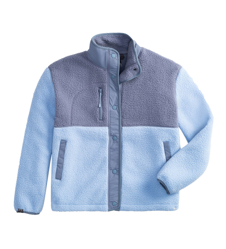 SKY BLUE & SHADOW GREY WARM-UP COLORBLOCK SHERPA FLEECE JACKET