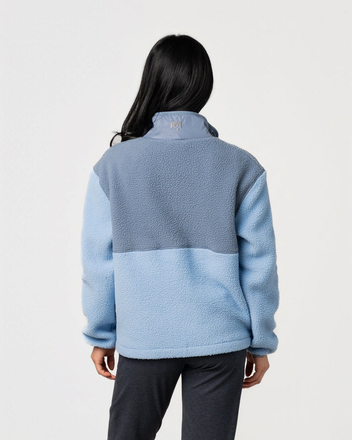 SKY BLUE & SHADOW GREY WARM-UP COLORBLOCK SHERPA FLEECE JACKET