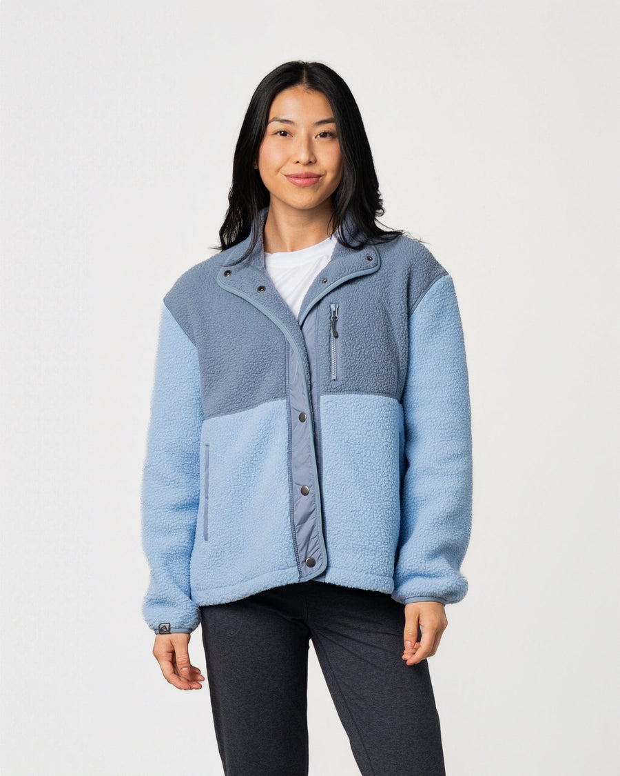 SKY BLUE & SHADOW GREY WARM-UP COLORBLOCK SHERPA FLEECE JACKET
