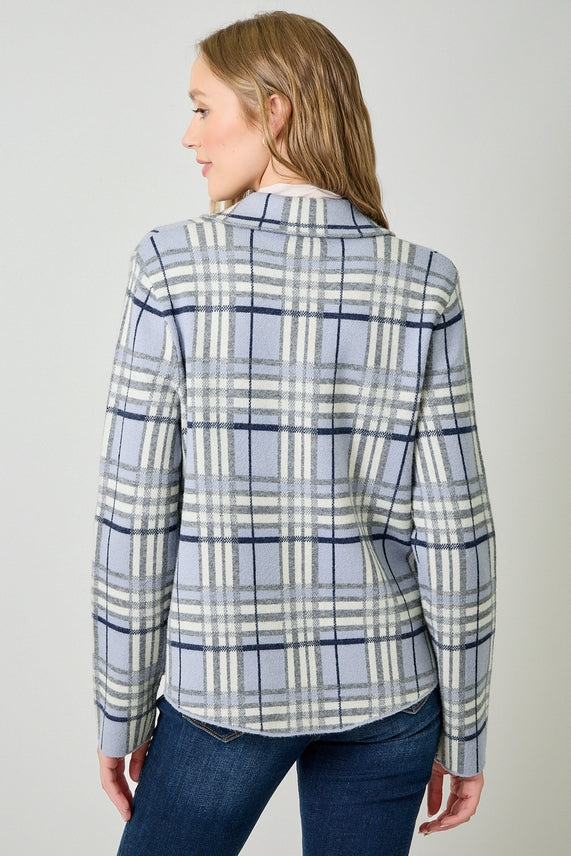 ELSA ICE BLUE PLAID KNIT SHACKET