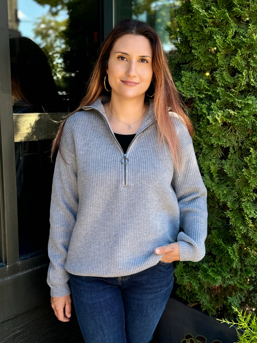 ILIA GREY MELANGE KNIT SWEATER