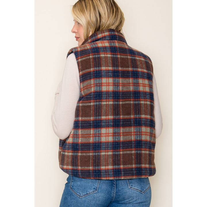 NAVY & BROWN PLAID REVERSIBLE VEST