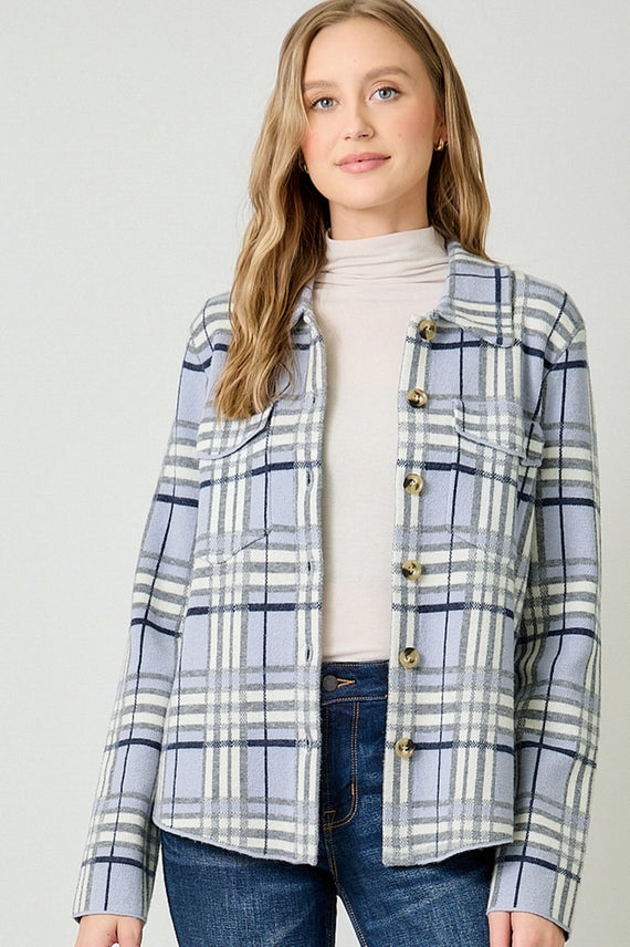 ELSA ICE BLUE PLAID KNIT SHACKET