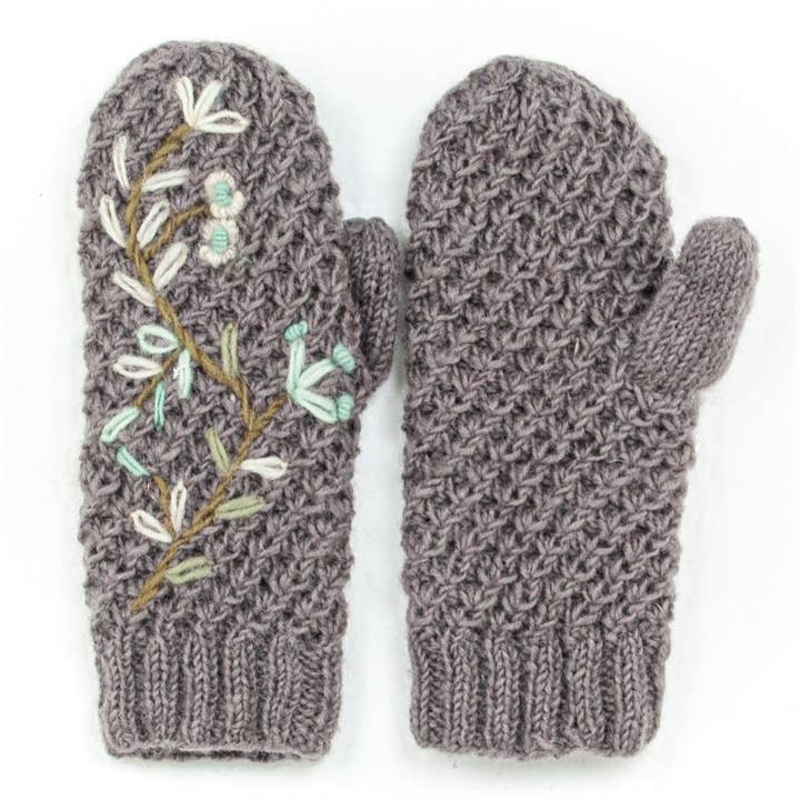 Naomi Grey Wool Knit Mittens