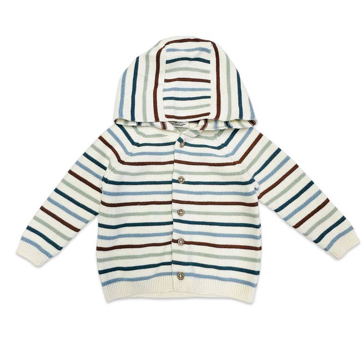 MULTICOLOR STRIPE HOODED CARDIGAN SWEATER