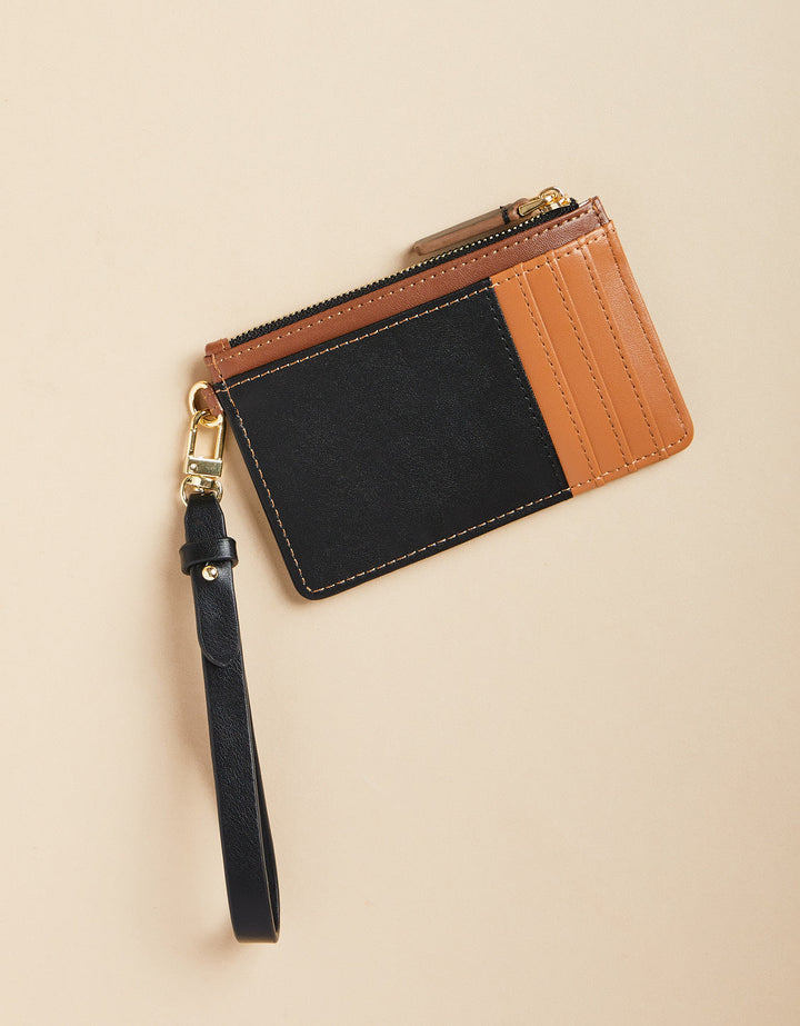 BLACK BROWN COLORBLOCK SLIM CARD COINPURSE